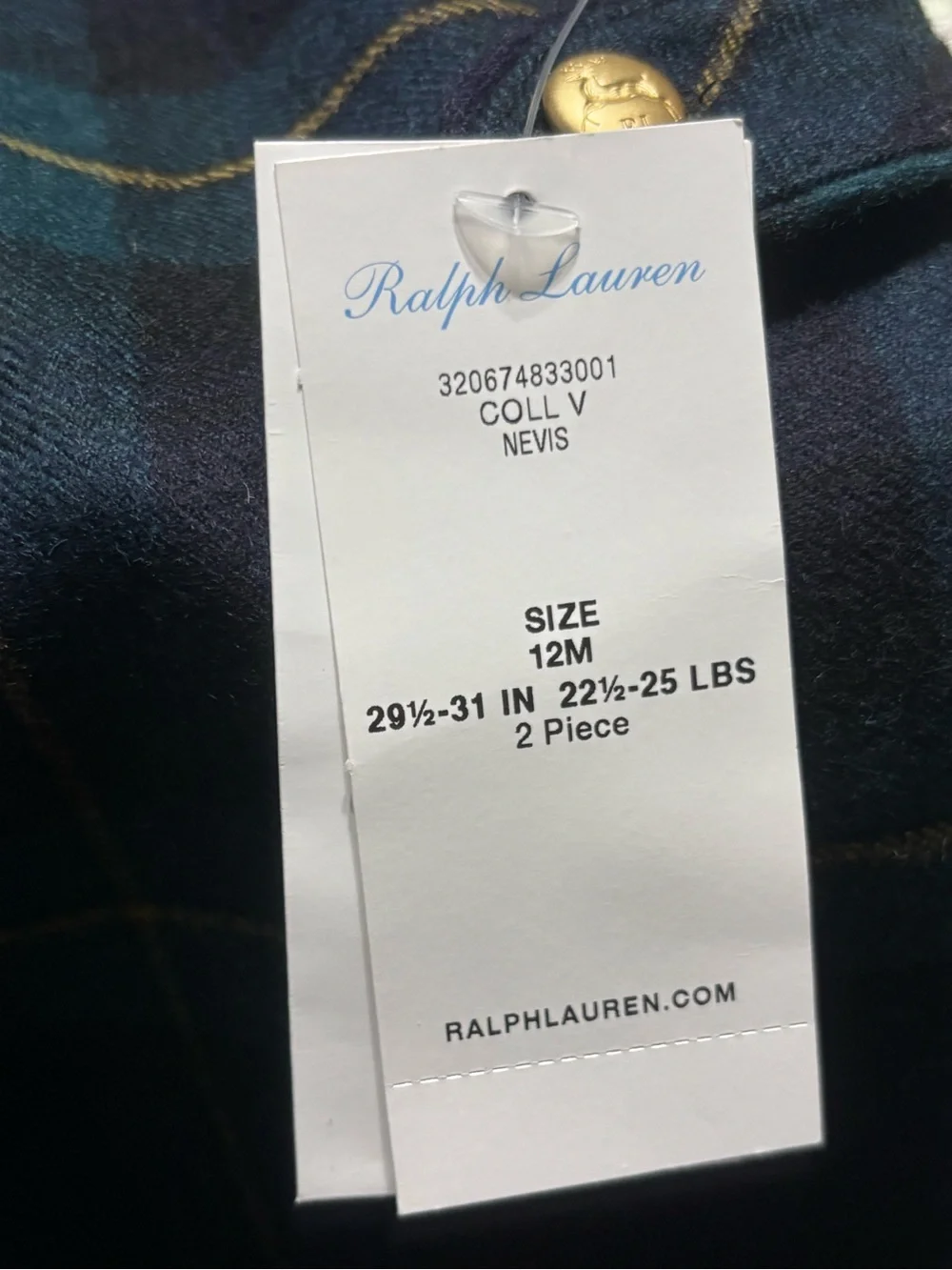 Ralph Lauren Navy and Green Plaid Longall with White Bodysuit Size 12M